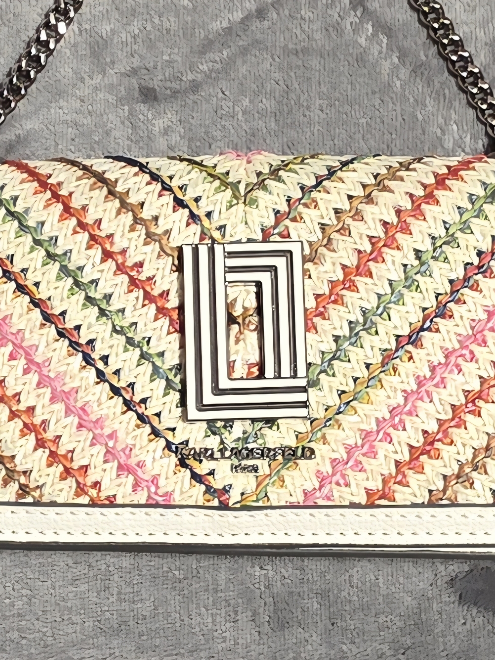 Karl Lagerfeld Multicolor Woven Straw Shoulder Crossbody Bag NEW